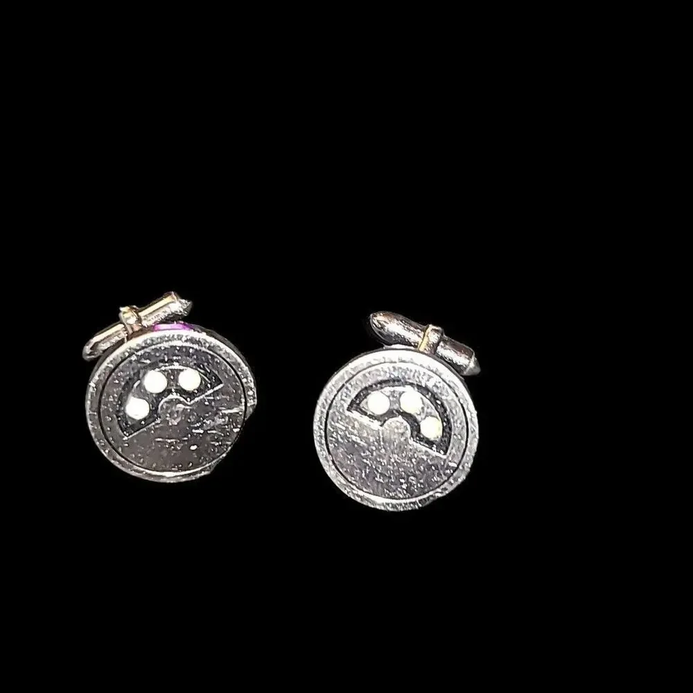 Vintage Silver Tone Disc‎ & Rhinestone Swank Men's Cufflinks